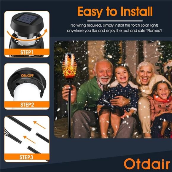 Solar Outdoor Lights, 16 Pack 12LED Solar Tiki Torches with Flickering Flame - Picture 2 of 7